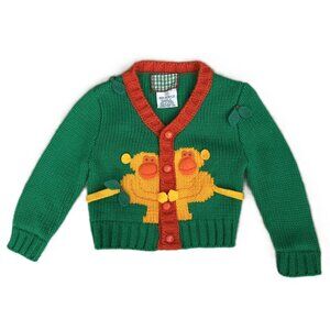 Vintage Kid's Unisex Monkey Cardigan Amy Bahrt for Ruth Scharf size 2T RARE